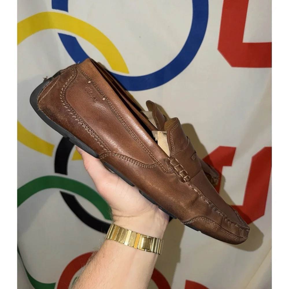 Clarks Loafers Mens 13 Brown Leather Slip On Dress Shoes Soft Cushion Ortholite